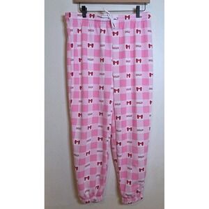 Dolly Parton Jogger Lounge Pants XL Pink Gingham Bow Print Elastic Waist Pajama